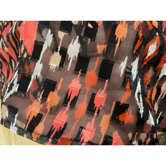 Ruby Rd. Women's Plus Size 20W Red Black Blouse Printed Sheer Roll Tab Sleeve - Picture 4 of 9